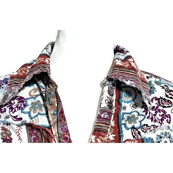 Crown of Hearts Shirt Womens Size S Top Boho Patchwork  Button Down Collared Adj - Picture 5 of 16